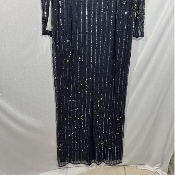 NWT $598 Mac Duggal [ 16 ] Embellished High Neck Long Sleeve Gown Blue‎ - Picture 14 of 15